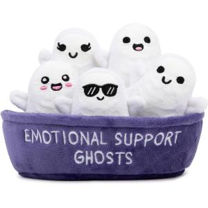 imageWHAT DO YOU MEME Emotional Support Ghosts by Relatable Cuddly Stuffed Animals Plushies and Cute Stuff Great Gift Ideas for Loved Ones of All Ages Includes 5 Plushies with Carrying Basket