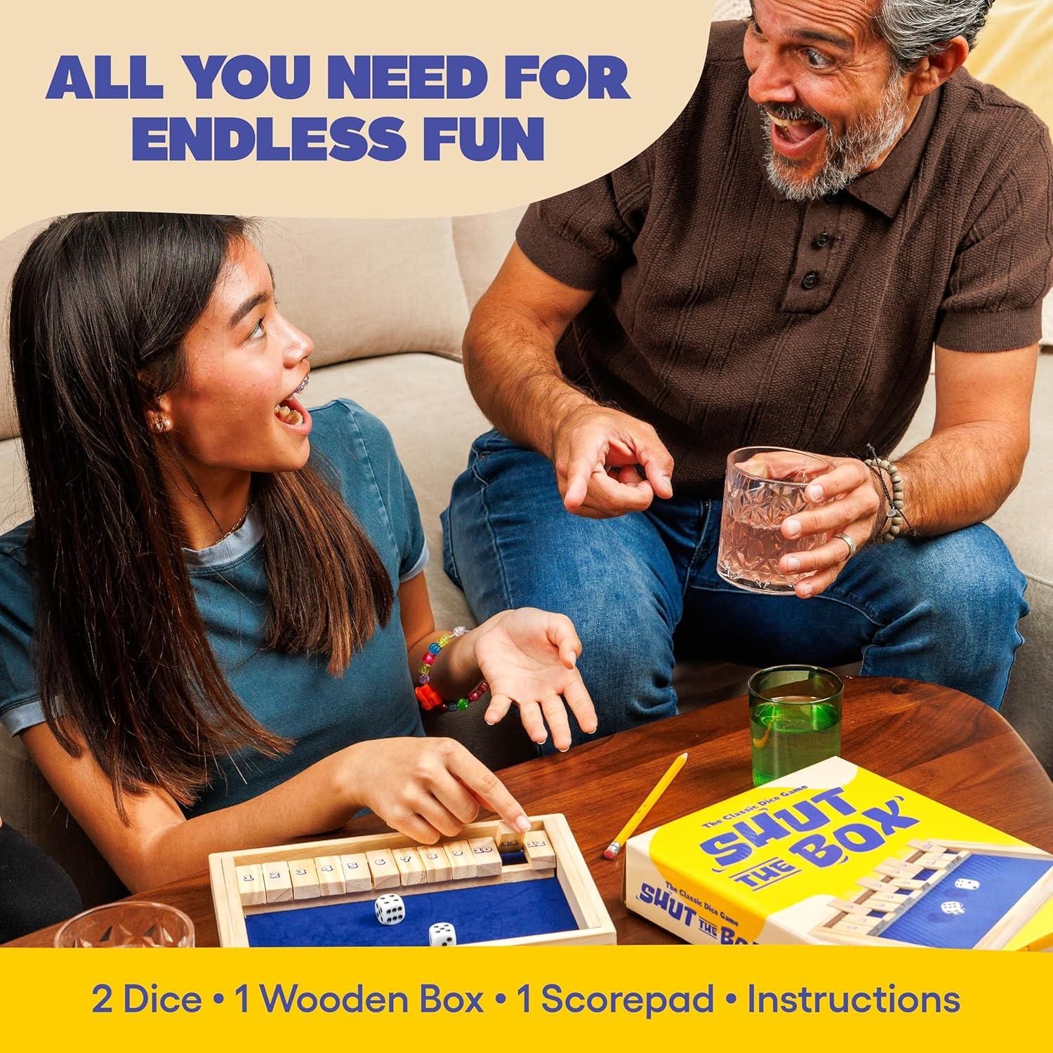 imageShut The Box by Relatable The Classic Choice for Tabletop Games Math Games Board Games for Kids and Adults and Strategy Games Includes 2 Dice 1 Wooden Box 1 Scorepad and Instructions