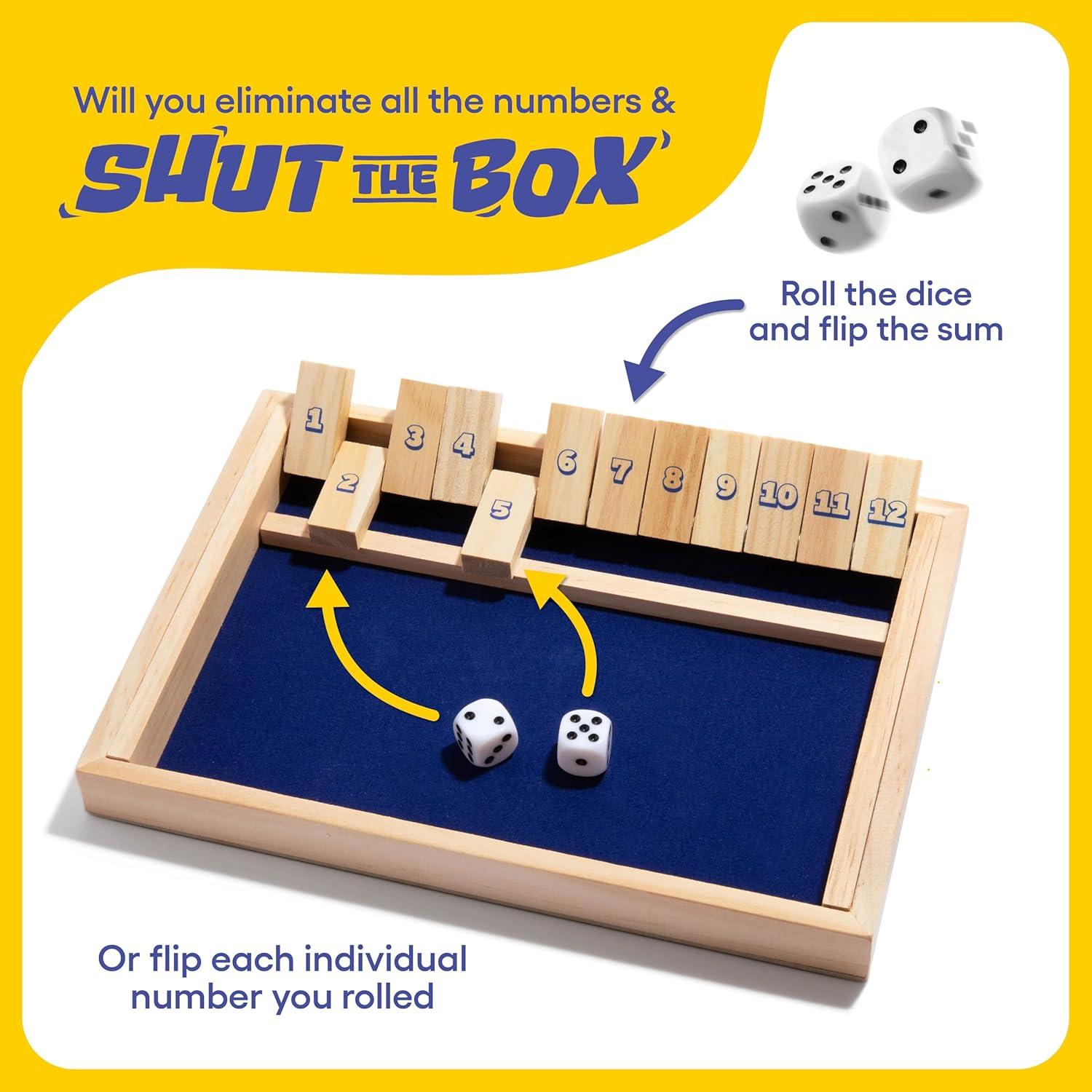 imageShut The Box by Relatable The Classic Choice for Tabletop Games Math Games Board Games for Kids and Adults and Strategy Games Includes 2 Dice 1 Wooden Box 1 Scorepad and Instructions
